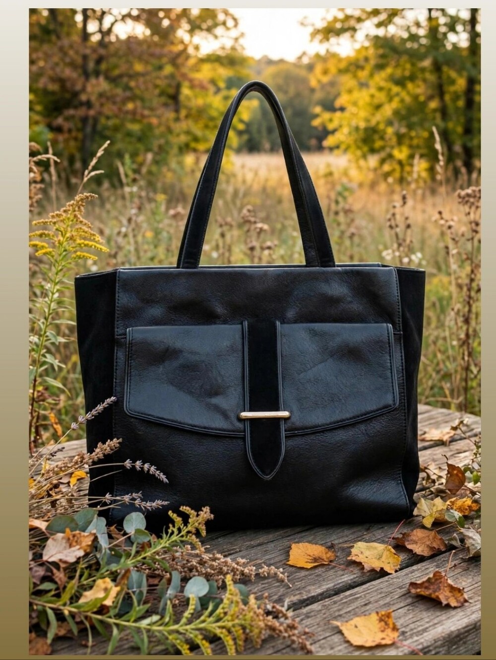 kate spade Black Leather Tote with Front Pocket